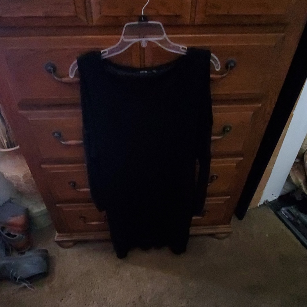 Black cut out shoulder knit dress